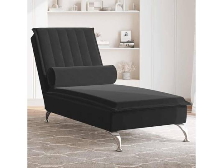 Xolmizyn Chaiselongue mit Massagefunktion, Samt Relaxliege Schwarz Inklusive Nackenrolle, Vibrationsmassage, Verchromte Metallbeine