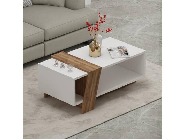 HOMIDEA MELISA Couchtisch mit Regal, moderner und trendiger Stil, für Wohnzimmer, 91,8 x 48,8 x 35 cm (weiß)