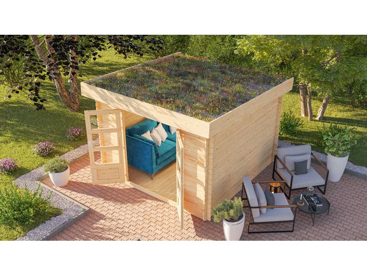 Gartenhaus KARIBU Lumet 5 Set , beige (naturbelassen), Holzwerkstoff, Gartenhäuser, Gartenhaus, naturbelassen oder anthrazit, Schneelast-Haus