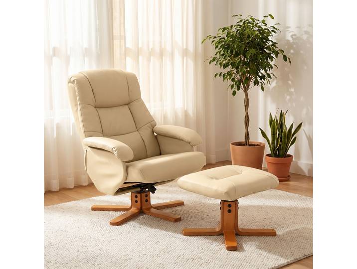HOMCOM Fauteuil Relax Pivotant 360° Inclinable Beige 120kg