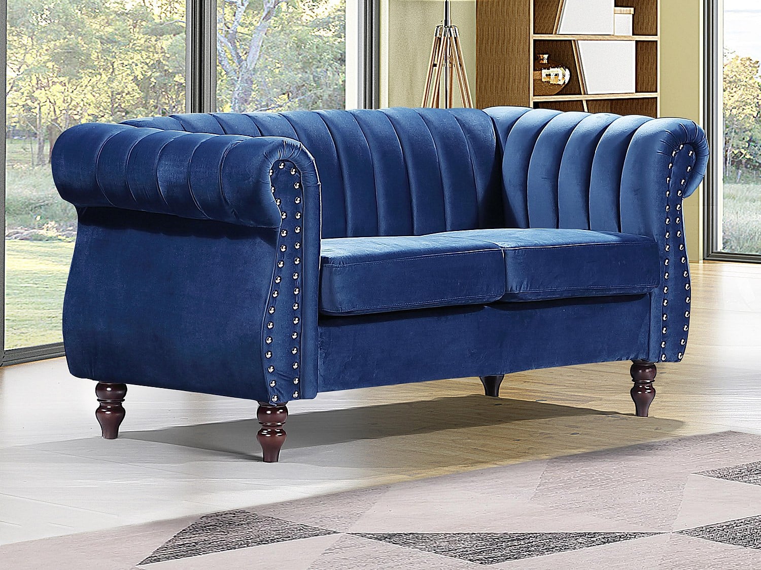 TRUMBO Chesterfield tweezitsbank in koningsblauw fluweel