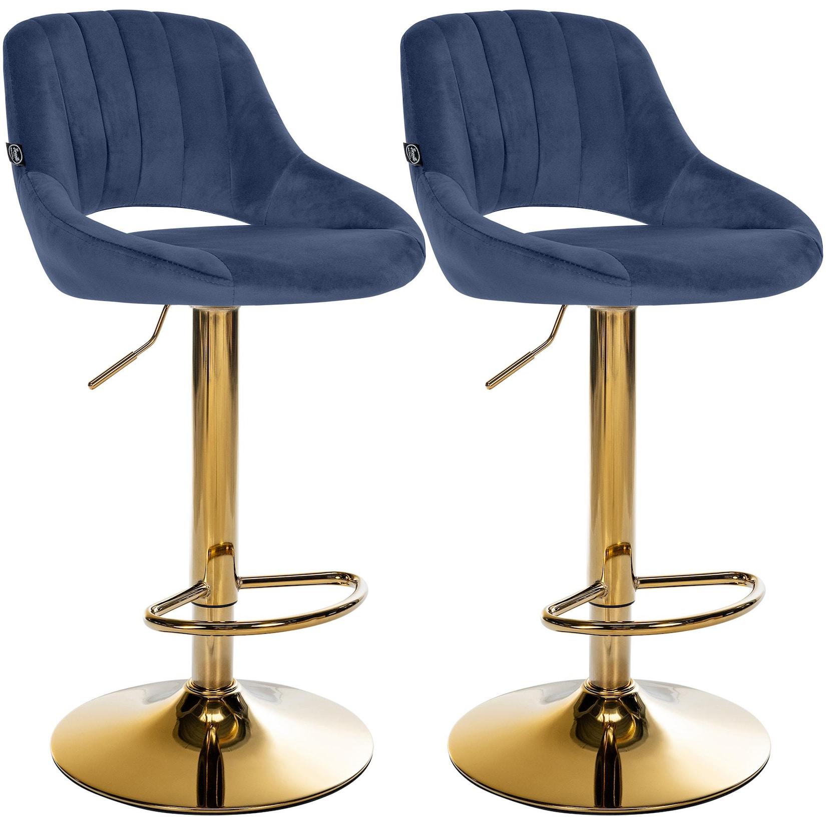 CLP 2er Set Barhocker Milet Samt G - Farbe: blau, Gestellmaterial: Metall gold