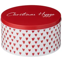 IB Laursen Metalldose My Nostalgic Christmas mit Herzen, Weiß mit roten Herzen (Rund) - Ø 16,8 x H 9 cm