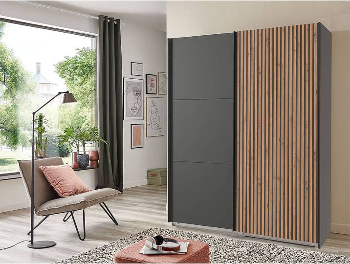 Schwebetürenschrank Andorra 200cm Grau/Graphit/Eiche Artisan Dekor