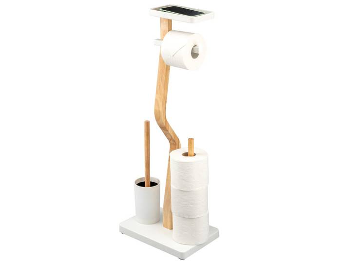 eluno Stand-Wc-Garnitur 4In1, weiß, Weiß, Holz, 30x80x20 cm, Badezimmer, WC Ausstattung, WC-Bürsten