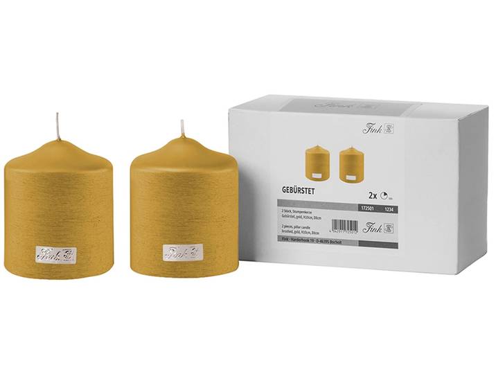 Stumpenkerze FINK CANDLE , gold (goldfarben), H:10cm Ø:8cm, Kerzen, Stumpenkerze