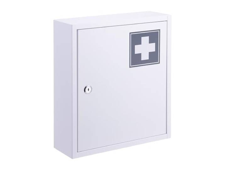 Relaxdays Armoire à Pharmacie\, verrouillable\, 3 Compartiments\, HxLxP: 36x31\,5x10 cm\, pour médicaments\, Blanc/Gris