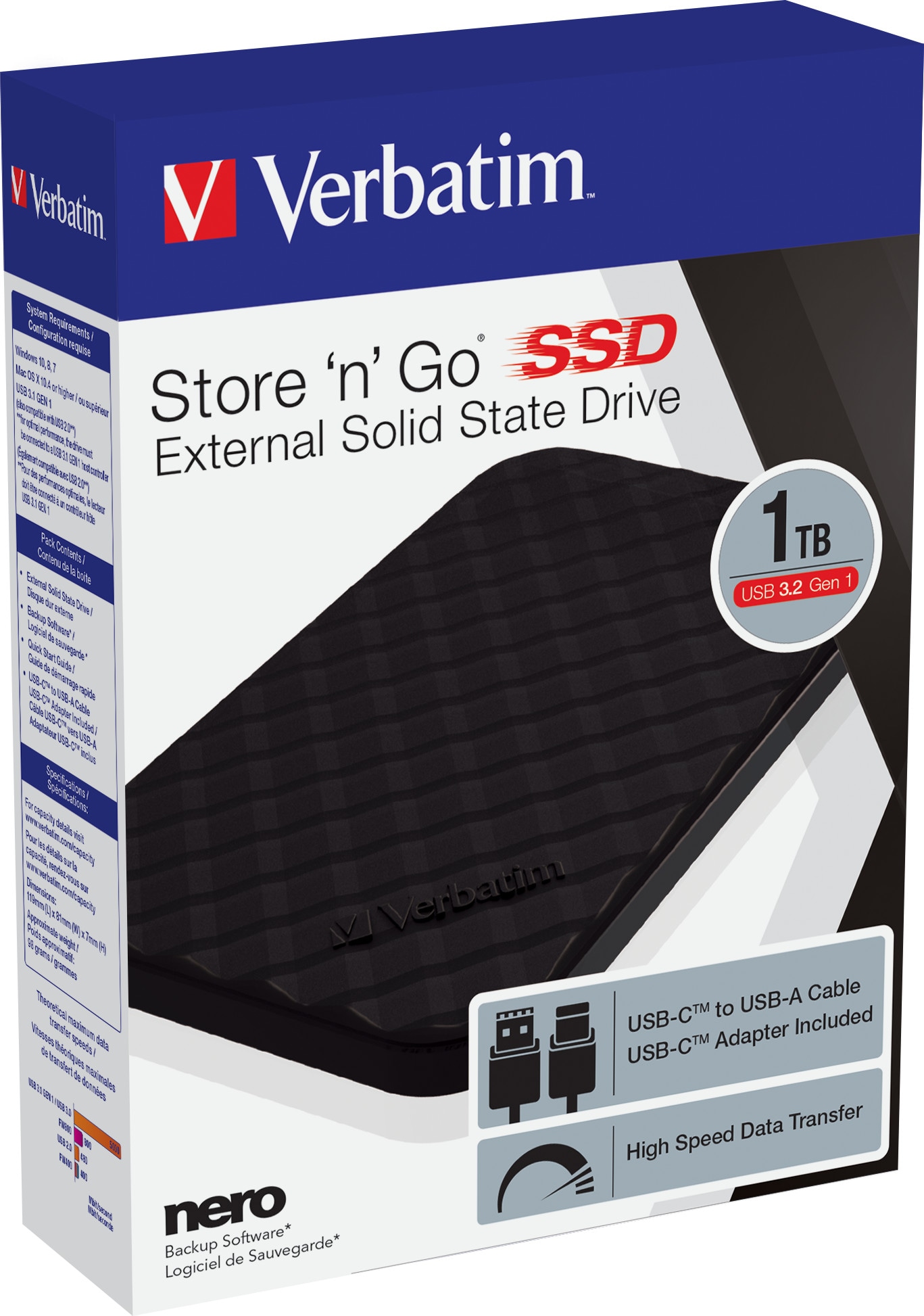 Verbatim Store 'n' Go Portabele 1TB externe Festplatte (SSD) USB-C Schwarz