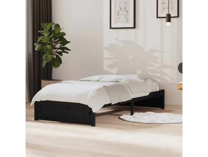 UMR - Lit bois Noir Cadre de lit Noir Bois massif 90x190 cm Simple -[1443]