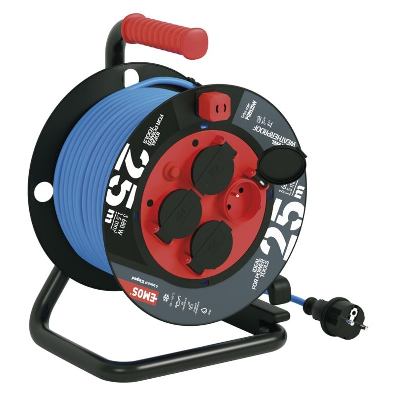 Emos P08525W Black, Blue 4 AC outlet(s) (25 m, 1.50 mm²) (1908742500)
