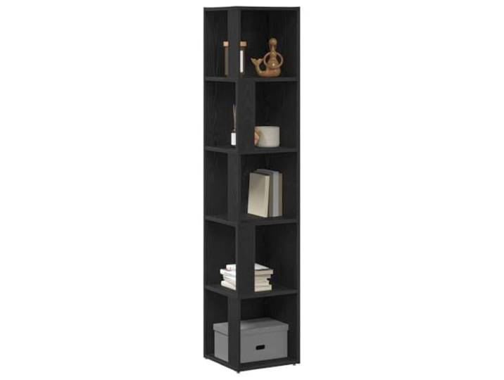 KTHLBRH Eckregale Eiche Schwarz 33 x 33 x 164,5 cm Robustes, mehrschichtiges Holz, 5 Einlegeböden, 160 kg Kapazität, modernes Design für Wohnzimmer