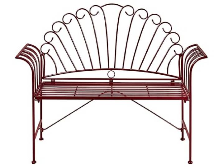 Beliani 2-Sitzer Gartenbank Metall Burgunderrot 125 cm verschnörkelt französisches Design Cavinia