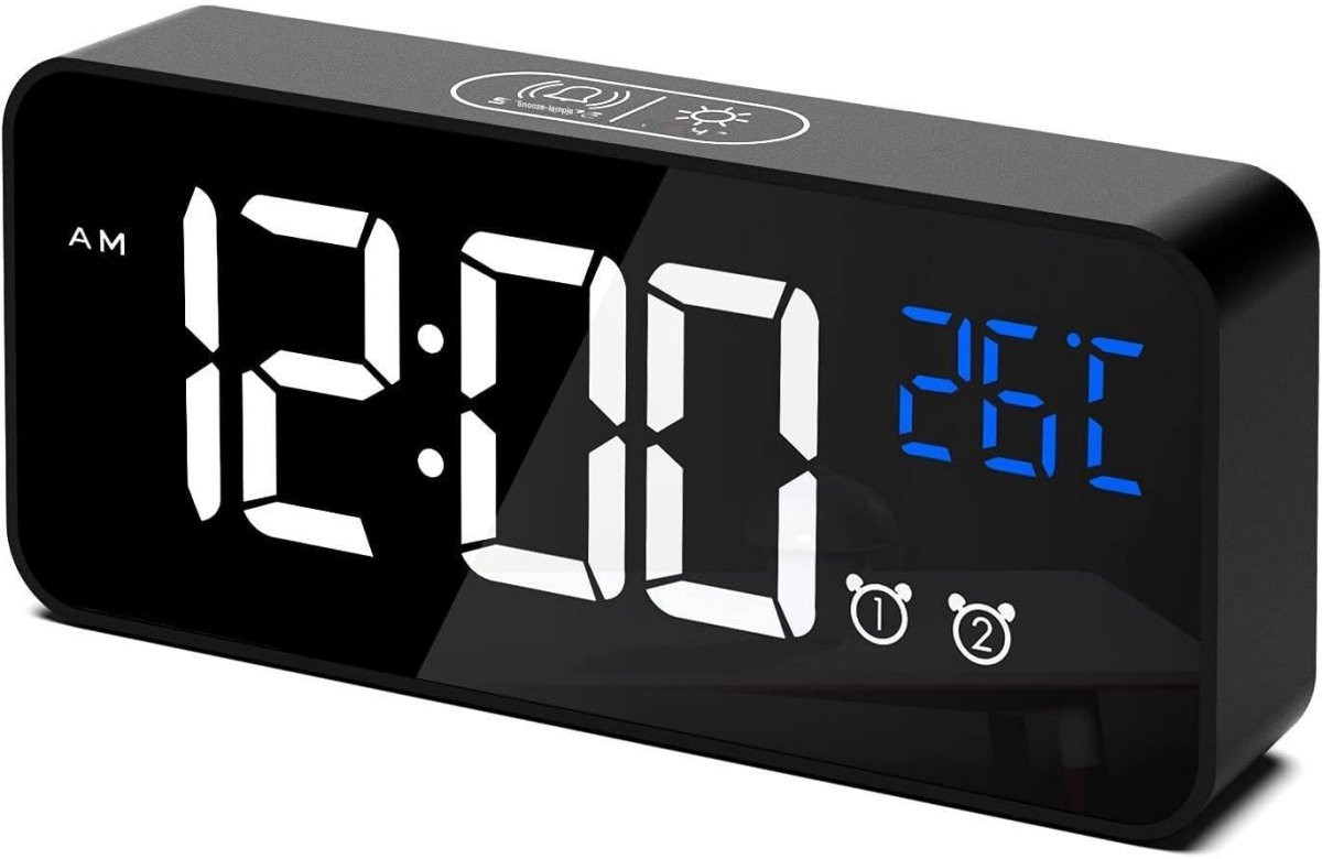 GELLDG LED digitale klok met temperatuurweergave en spiegelwekker, zwart