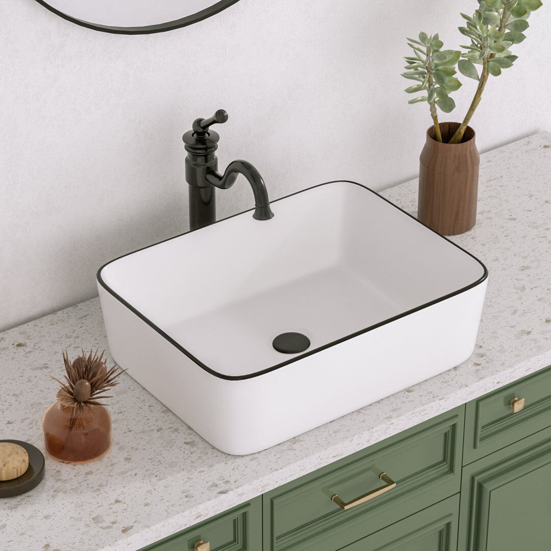 DeerValley 475 x 375 x 130mm White Ceramic Rectangular Countertop Basin Bathroom Sink White 375mm W