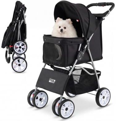 Costway 4 Wheel Pet Stroller for Small Dogs Cats up to 33 LBS-Black
