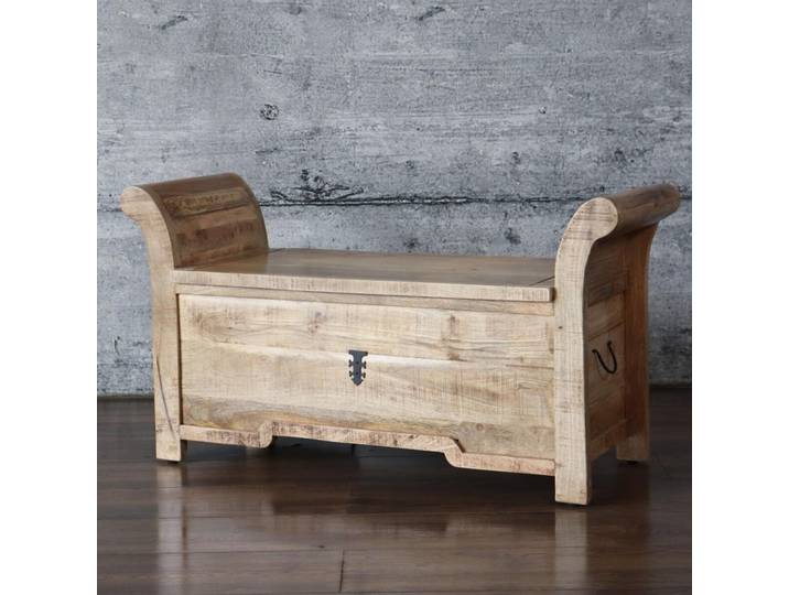 Truhenbank ADNA Vintage braun Sitztruhe Stauraum massiv Mangoholz Antik