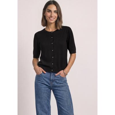 Cardigan STREET ONE, Damen, Gr. 34, schwarz, Stoff, 71% Viskose, 29% Polyamid, unifarben, comfort fit normal, Rundhals, Rippbündchen, Strickjacken, mit Rundhalsausschnitt