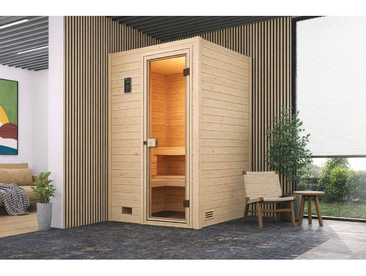 Sauna WEKA Valida , beige (natur), Saunaofen, externe Steuerung, 4,5 kW, Saunen, Sauna, 4,5 kW-Ofen mit digitaler Steuerung