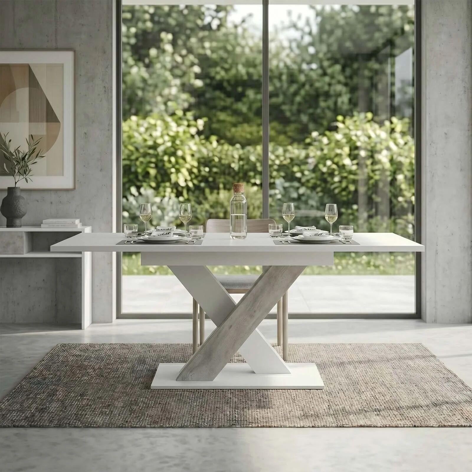 garneroarredamenti Tavolo allungabile 140/180cm moderno rettangolare bianco cemento Ivonne