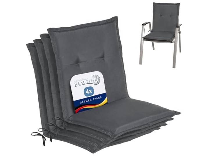 Beautissu Coussins de Jardin de Chaise Dossier Bas Exterieur épais 100x50x6cm anthracite set de 4 coussin épais et confortable rembourrage mousse noyau galette siège Loft NL