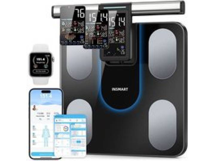 Balance intelligente noire en verre - INSMART - Analyse de composition corporelle - IMC - Fréquence cardiaque
