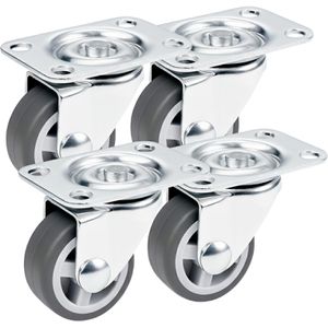 PRIOstahl Möbelrolle mit Anschraubplatte, 4 Stück, 30mm Ø, Tragkraft 75 kg, Lenkrolle aus TPE