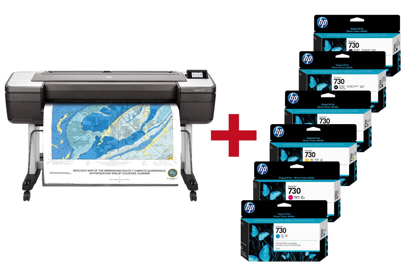 HP Inc. HP DesignJet T1700dr PostScript Großformatdrucker Plotter inkusive zusätzlichem HP Tintenset 730 1VD88A#B19