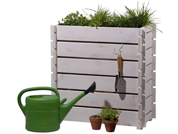 dobar® 58441FSCe Hochbeet Stecksystem Salatbeet Massivholz Erhöhtes Gemüsebeet Balkonbeet für die Anzucht/Dekoration Pflanzkasten inklusive Pflanzfolie 79 x 37 x 79 cm Weiß