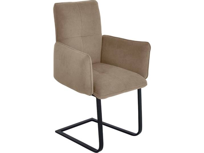 Freischwinger K+W KOMFORT & WOHNEN 6502 , beige (sahara, schwarz), B:61cm H:90cm T:62cm, Stühle, Freischwinger, Freischwinger mit Armlehnen, Flachstahlkufe in schwarz