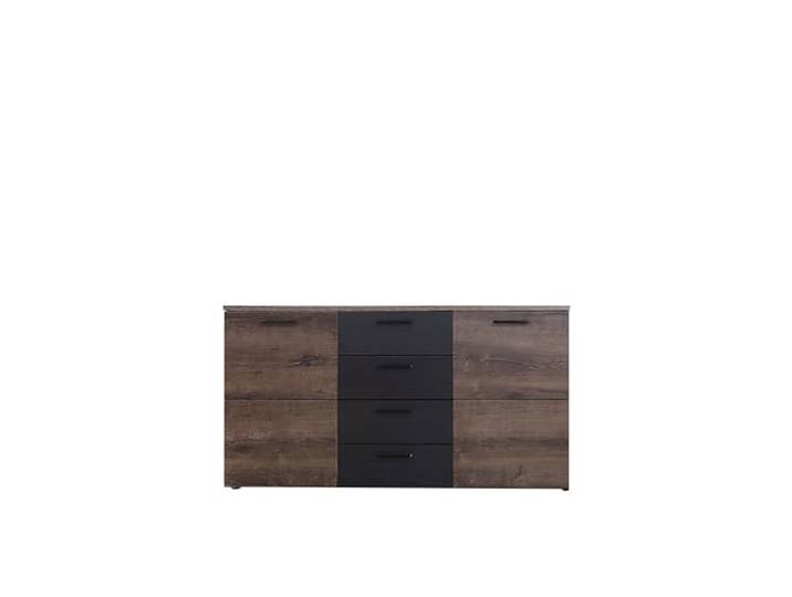 Forte DURANGO Kommode mit 2 Türen und 4 Schubladen, Holzwerkstoff, Schwarzeiche/Edeleiche, B x H x T: 149,5x80,8x41,3 cm