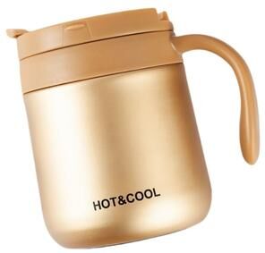 Uplifted Trends Premium Stainless Steel Insulated Coffee Mug With Handle Large Capacity Wide Mouth Office Travel Cup gold 350ml