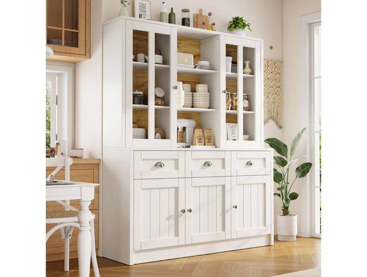 Buffet de cuisine VIVRYN 3 tiroirs et 5 portes 140 x 38 5 x 175 cm MDF blanc
