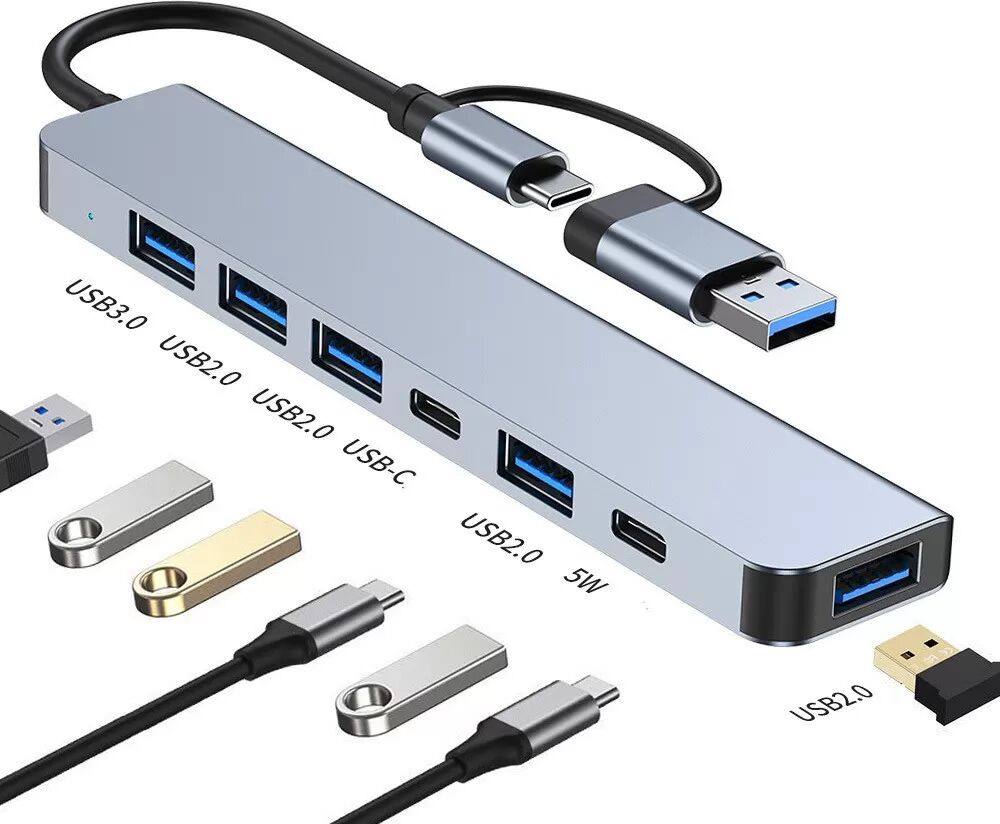 INF 2-in-1 USB-C / USB-Hub 7 Anschlüsse USB3.0 für Windows MacOS