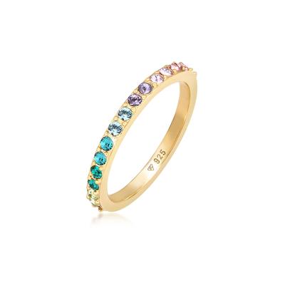 Silberring ELLI "Ring Bandring Kristall Multi-Colour Pastell 925 Silber" Gr. 54, gold, Fingerringe, Damen, 54, Silber 925 (Sterlingsilber), Silberring