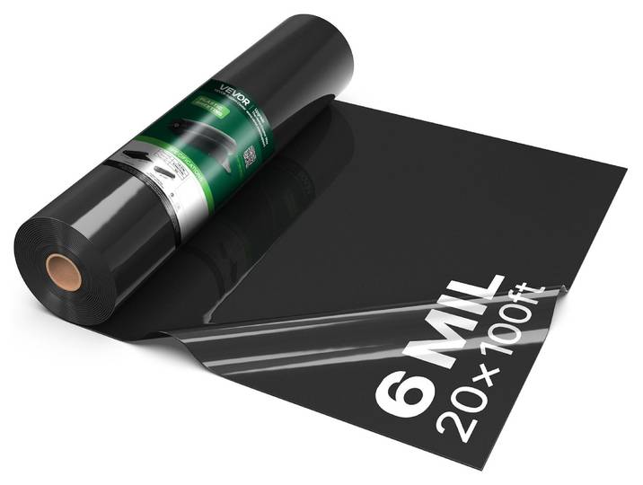 VEVOR Film en polyéthylène\, 6\,1 x 30\,48 m\, bâche de jardin\, 0\,15 mm\, toile anti-mauvaises herbes noire\, rouleau en plastique pour le jardinage\, bâche de protection\, bâche de peintre\, film de protection pour sous-sols\, barrière anti-humidité\, lutte contre les mauvaises herbes