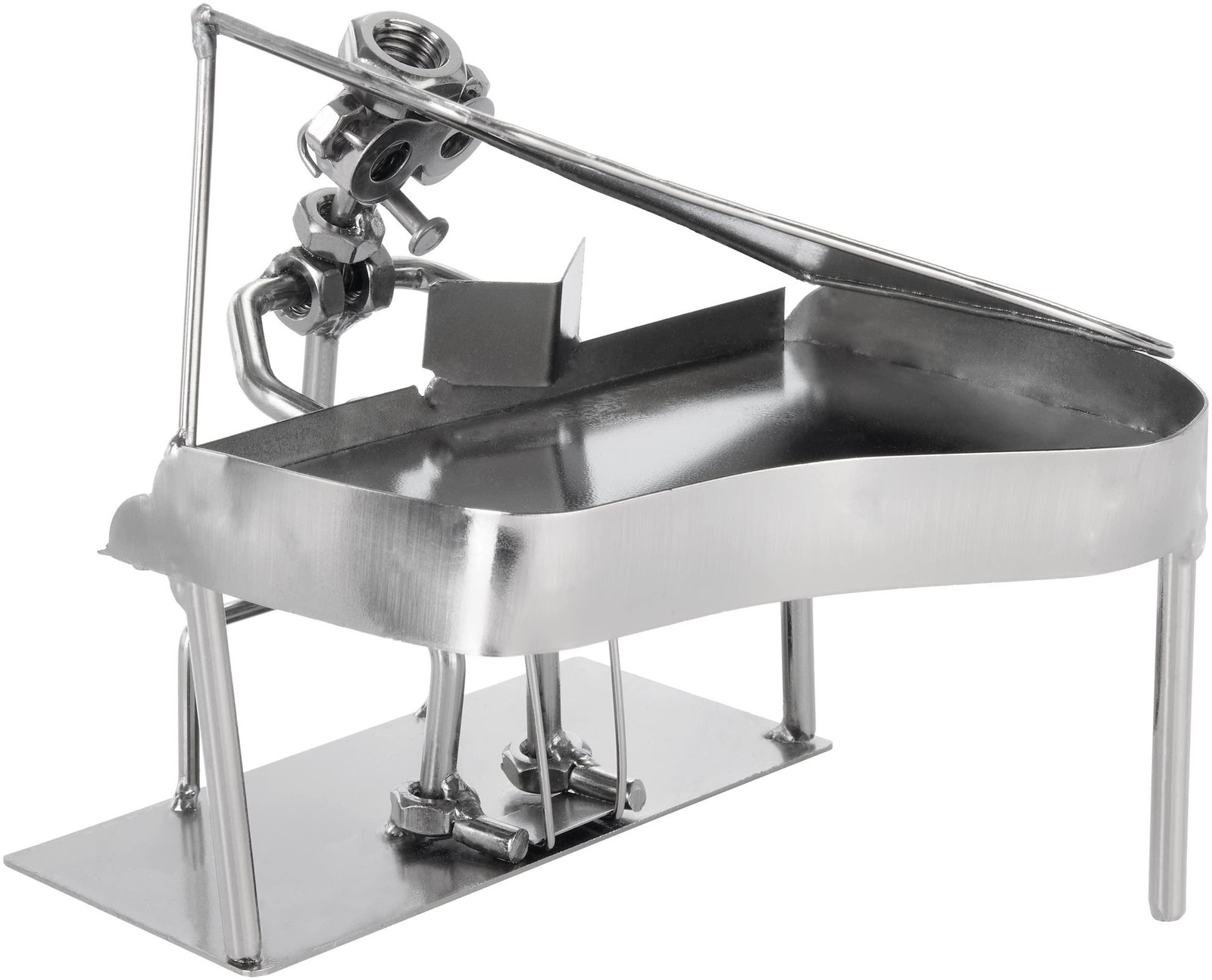Handgemaakt metalen beeldje van een pianist met vleugel voor op tafel