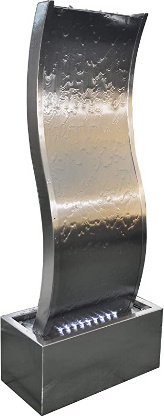 KÖHKO Wasserwand ca. 97 cm in Wellenform aus Edelstahl Wasserspiel LED-Beleuchtung