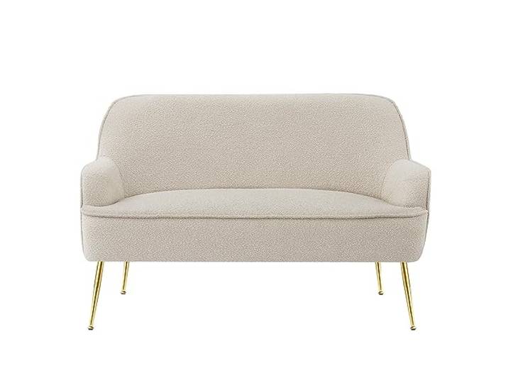 BAÏTA Marcelino Sofa, gerade, Fester Stoff, Frottee, Beige, 2-Sitzer mit goldfarbenem Fußkreuz