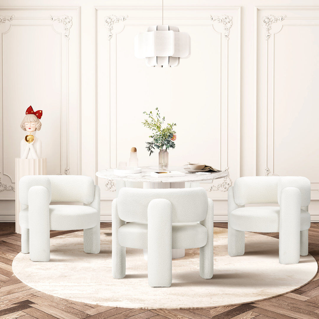 Everly Quinn Modern Upholstered Barrel Armchair Cream 72.4cm H X 84cm W X 72.4cm D