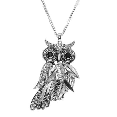 Kette mit Anhänger STEUER "Metall Eule Glasstein 83cm", silber, Halsketten, Damen, 83cm, Metall, L: 83