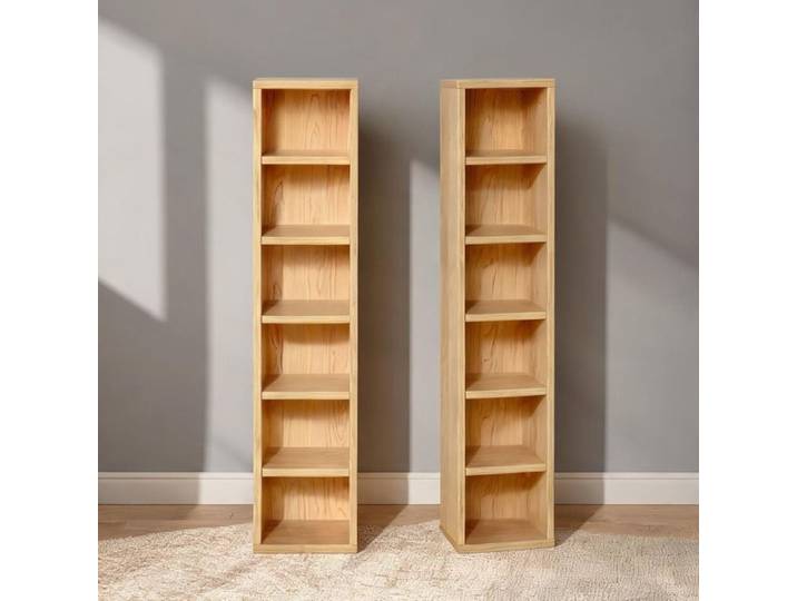 Lot de 2 colonnes de rangement CD-DVD 12 compartiments en panneaux de particules beige-toned 88 3 cm