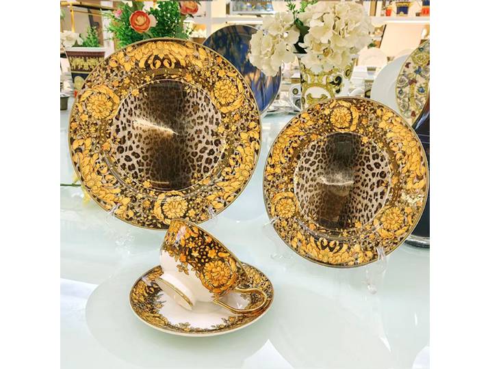 Ensemble de vaisselle de luxe Golden Edge, assiette occidentale, plateau plat à steak, ensemble de vaisselle en porcelaine osseuse, tasse à café, 10 , 8