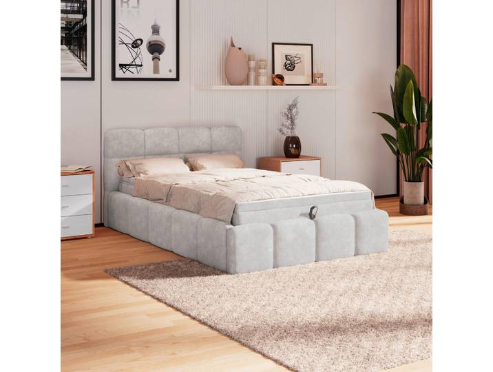 P & B Polsterbett, Hellgrau, Kunststoff, geometrisch, H3, 1-Zonen, Höhe ca. 25 cm, 120x200 cm, alternative Größen erhältlich, Schlafzimmer, Betten, Polsterbetten