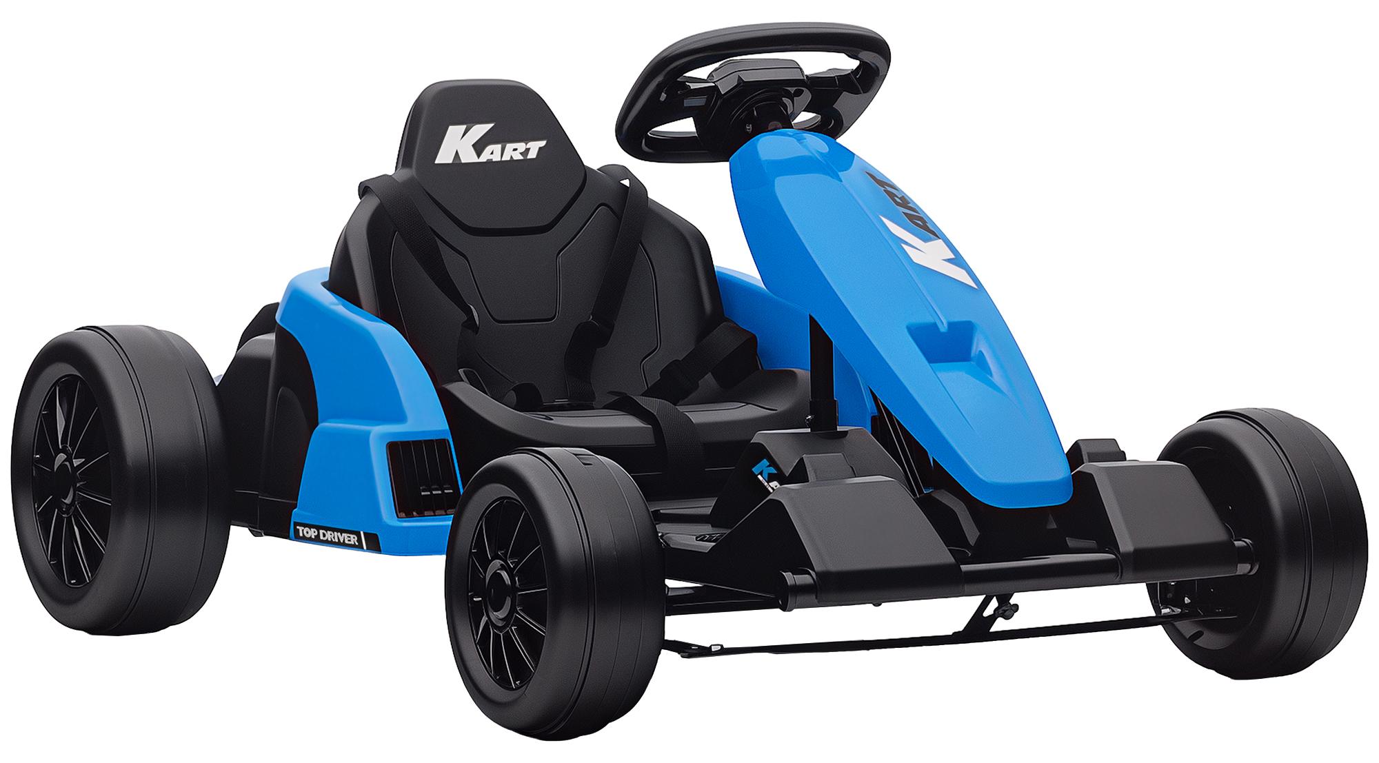 Blaues Elektro-Go-Kart mit Drift-Modus, 6-18 km/h, 115x77x55,5 cm, für 6-12 Jahre