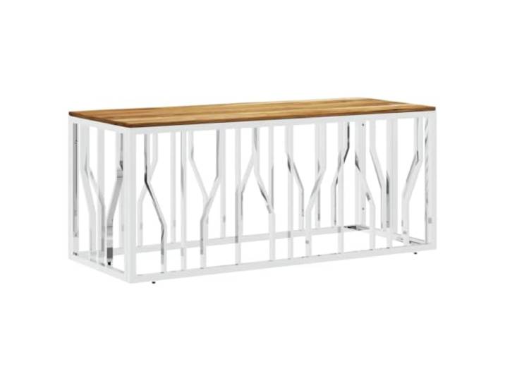 Couchtisch aus massivem Akazienholz und Edelstahl, silberfarben, Sofaspitze