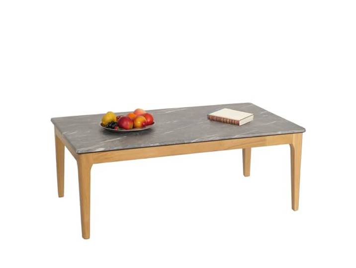 Mendler Couchtisch HWC-M55 46x120x70cm Marmor/Stein-Optik helle Beine Beistelltisch, Sofatisch, Massiv-Holz, HDF, Laminat, Melamin