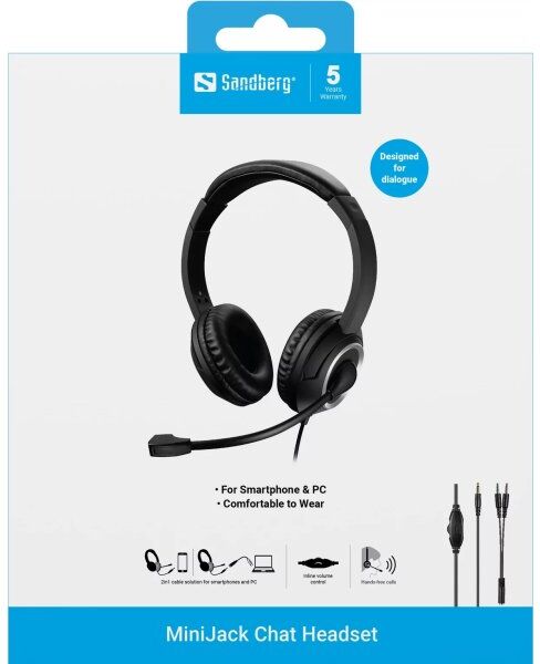 Sandberg Minijack Chat Headset, Sort