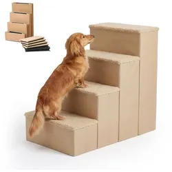 Relaxdays Faltbare Hundetreppe mit Stauraum Beige