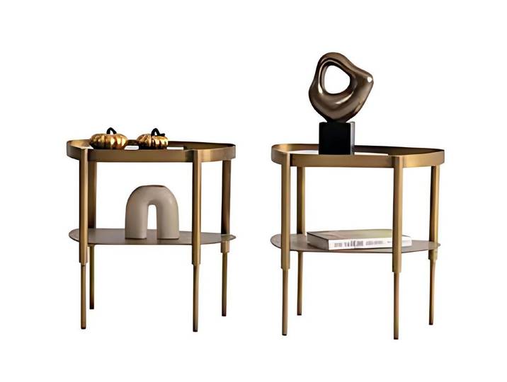 Xlmoebel Beistelltisch XLMOEBEL Beistelltisch-Duo aus Edelstahl in gold mit Marmorimitation (2er-Set, 2-St., Beistelltisch 1, Beistelltisch 2), Made in Europa