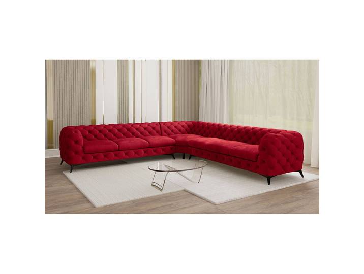 Ecksofa Typ B Rot Samt Ravi 323 x 323cm Gleichschenklig Glamour